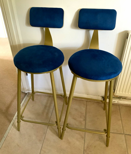 Set blue upholstered bar - of, 2